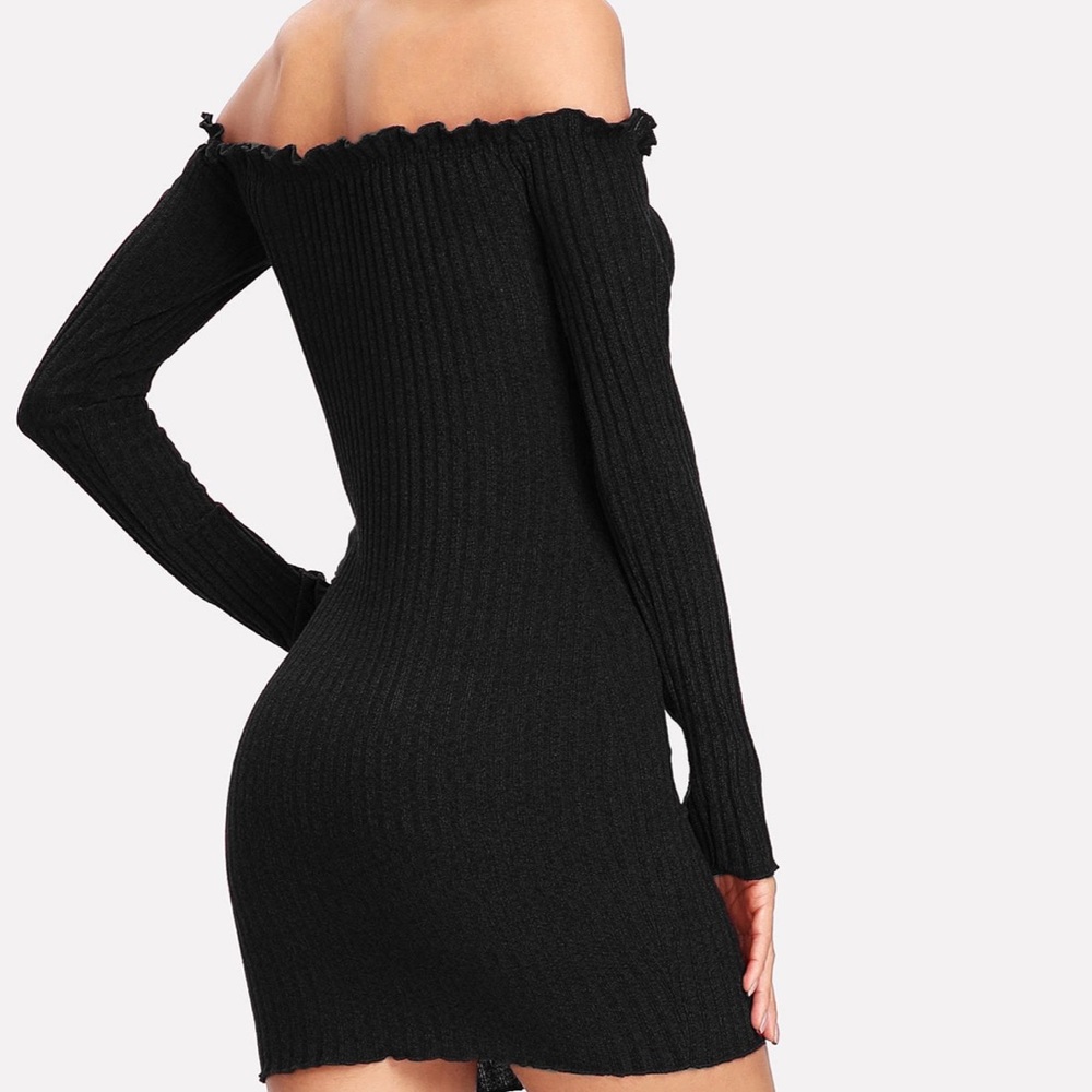 Frilled Off Shoulder Rib Knit Dress - Picture 4 of 4